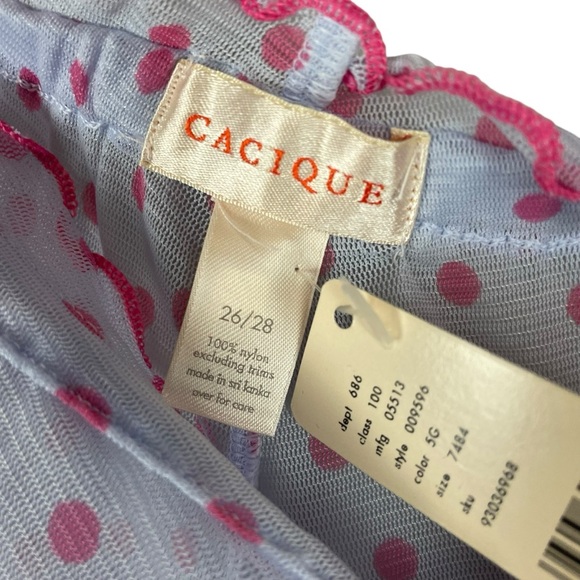 Cacique Blue & Pink Polka Dot Mesh Babydoll Lingerie Set Size 26/28 NWT - Picture 6 of 13